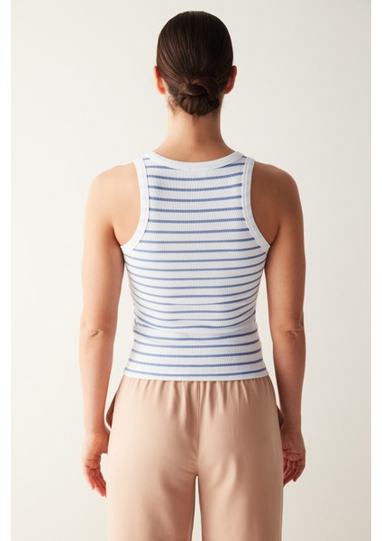 Mavi Çizgili Slim Fit Fitilli Atlet indirimleri