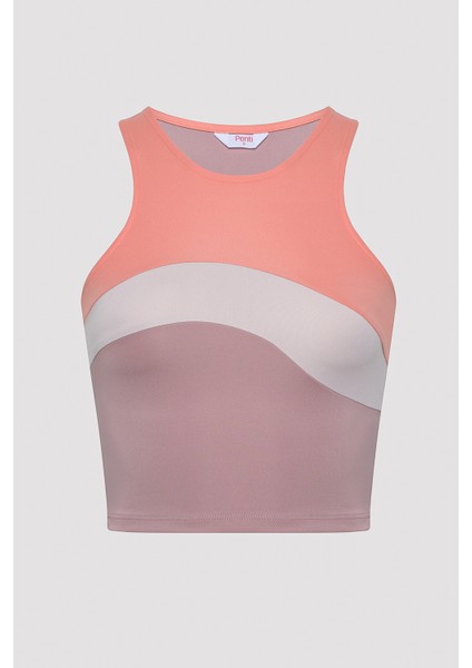 Gül Kurusu Halter Yaka Colorblock Crop Top