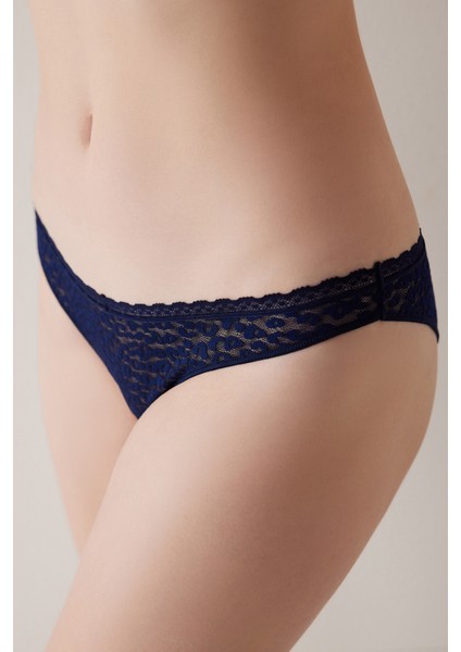 Easy Lace Dantel V Kesim Lacivert Brazilian Külot