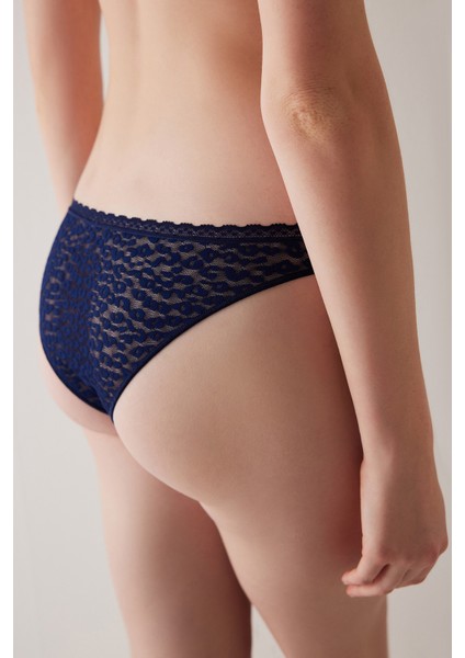Easy Lace Dantel V Kesim Lacivert Brazilian Külot fiyatları