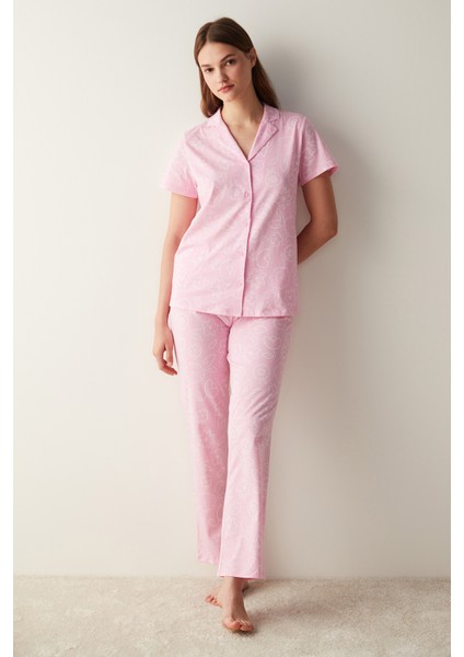 Base Flowers Pembe Gömlek Pantolon Pijama Takımı