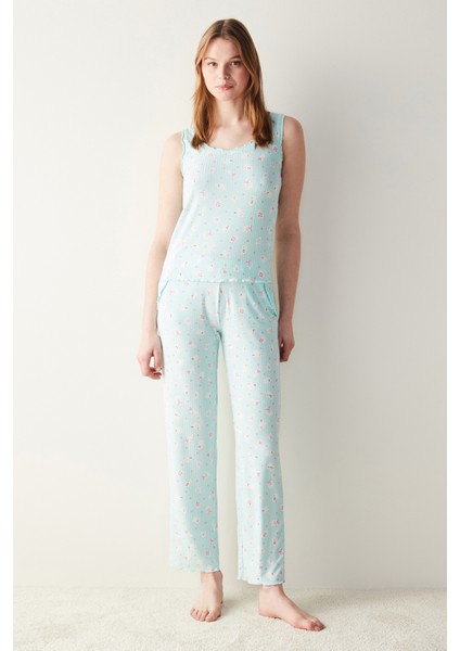 Cuteness Mint Yeşili Atlet Pijama Üstü
