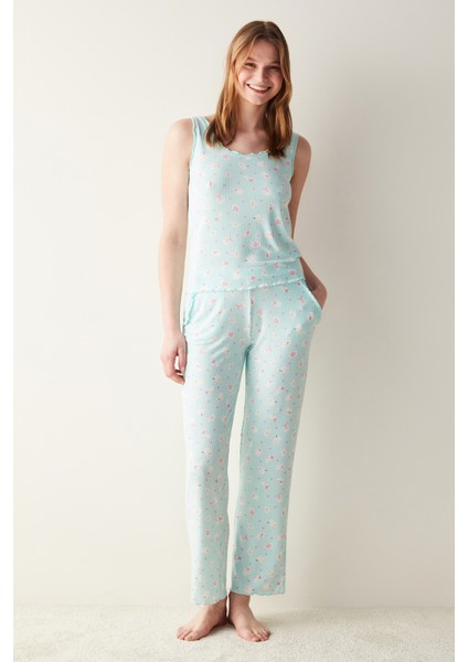 Cuteness Mint Yeşili Atlet Pijama Üstü
