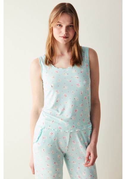 Cuteness Mint Yeşili Atlet Pijama Üstü