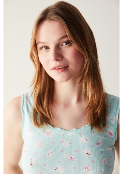 Cuteness Mint Yeşili Atlet Pijama Üstü