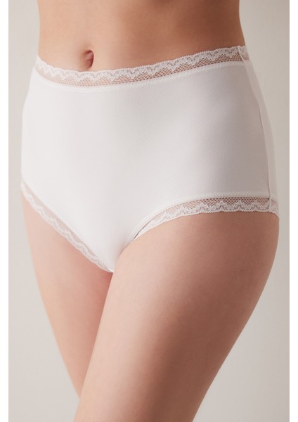 Easy Micro Lace Dantel Yüksek Bel Ekru Slip Külot