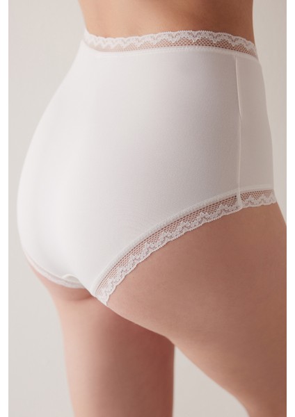 Easy Micro Lace Dantel Yüksek Bel Ekru Slip Külot