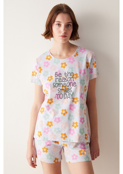 Smile Gri Şortlu Pijama Takımı