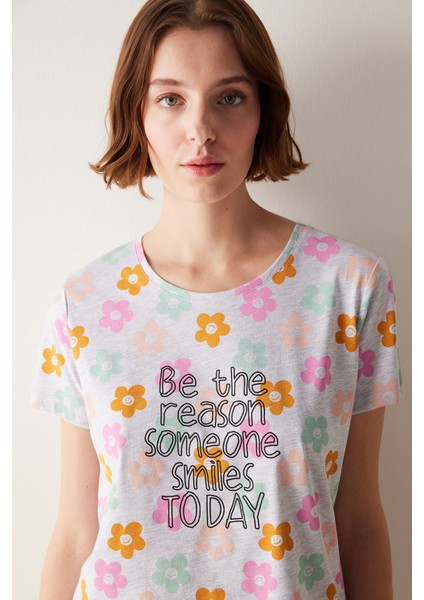 Smile Gri Şortlu Pijama Takımı