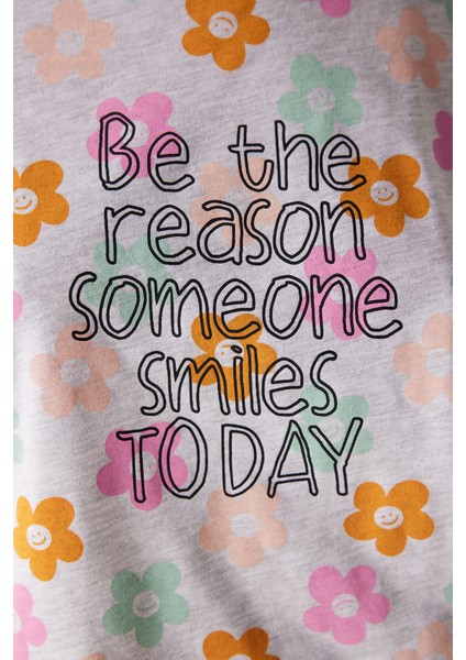 Smile Gri Şortlu Pijama Takımı