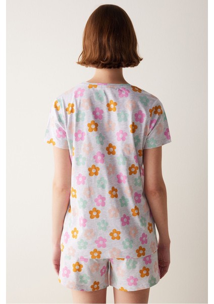 Smile Gri Şortlu Pijama Takımı
