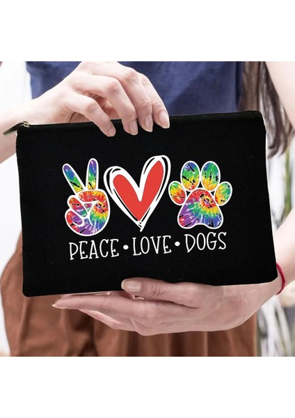 W01923-TBBK-D Stili Barış Aşk Köpekler Baskı Kadın Kozmetik Çantaları Aşk Benim Köpeğim Sevimli Paws Fermuar Makyaj Çantası Seyahat Tuvalet Organizatör Çantası Büyük Kapasiteli (Yurt Dışından)
