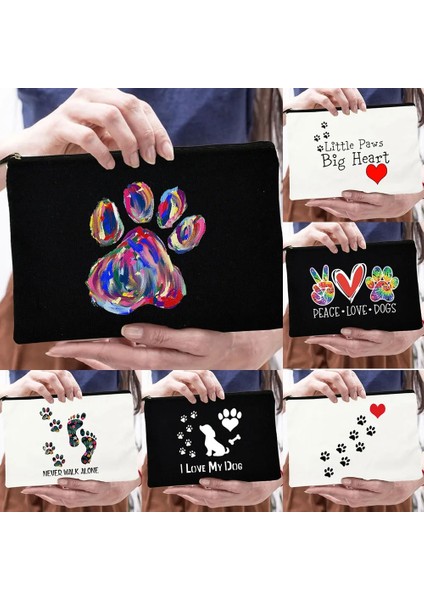 W01923-TBBK-D Stili Barış Aşk Köpekler Baskı Kadın Kozmetik Çantaları Aşk Benim Köpeğim Sevimli Paws Fermuar Makyaj Çantası Seyahat Tuvalet Organizatör Çantası Büyük Kapasiteli (Yurt Dışından)