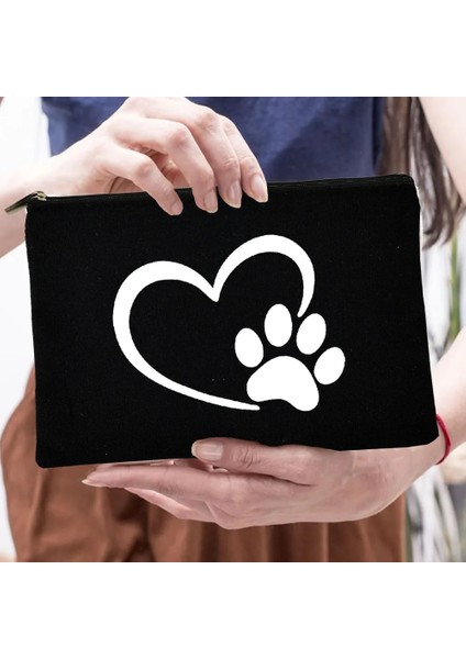 W01923-TBBK-D Stili Barış Aşk Köpekler Baskı Kadın Kozmetik Çantaları Aşk Benim Köpeğim Sevimli Paws Fermuar Makyaj Çantası Seyahat Tuvalet Organizatör Çantası Büyük Kapasiteli (Yurt Dışından)