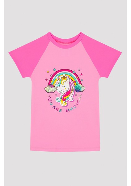 Kız Çocuk Unicorn Desenli Uv Üst Mayo