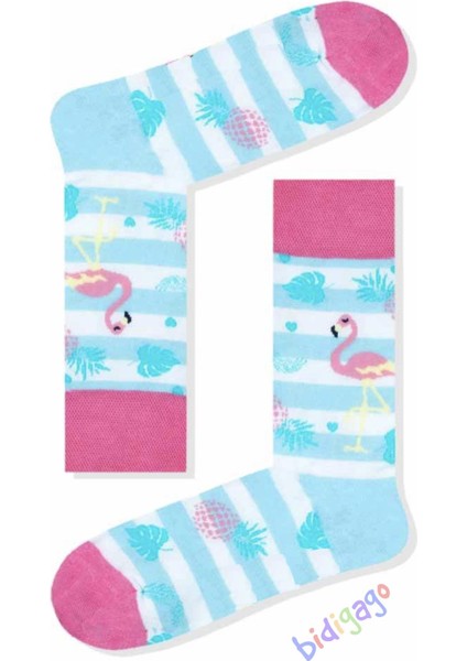 Flamingo Ananas Desenli Unisex Kolej Çorap