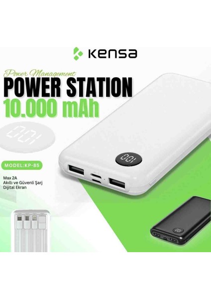 Powerbank Yeni Nesil Kendinden Kablolu ve Dijital Göstergeli 10.000 Mah