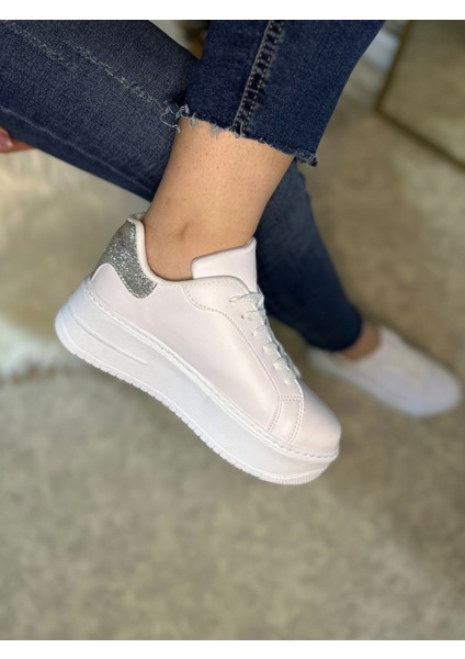 Imershoes Günlük Kadın Sneaker Bağcıklı Hafif Kalın Yüksek Tabanlı Leopar Detaylı Yürüyüş Spor Ayakkabı 065