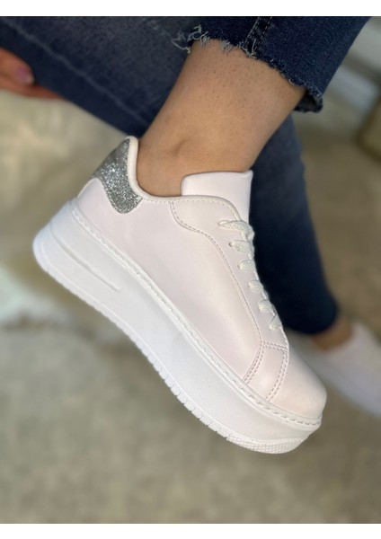 Imershoes Günlük Kadın Sneaker Bağcıklı Hafif Kalın Yüksek Tabanlı Leopar Detaylı Yürüyüş Spor Ayakkabı 065