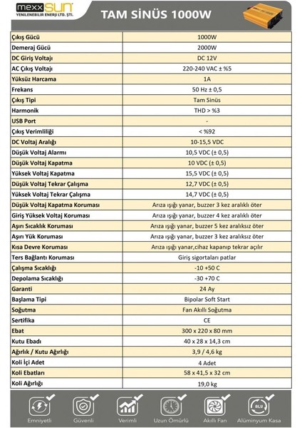 Tam Sinus 12V 1000W Inverter indirimleri