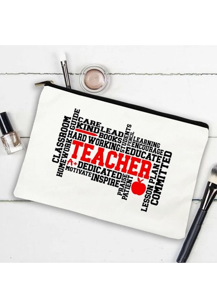 W16354-TBWH-D Stili Kadın Kanvas Kozmetik Kutuları Çanta Makyaj Çantası Kahve Bana Öğretmen Güç Ver Ruj Organizatör Okula Dönüş Öğretmenin En Iyi Hediyeleri (Yurt Dışından)