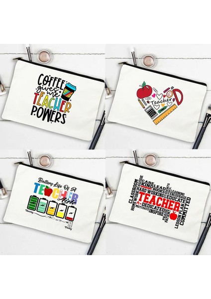 W16354-TBWH-D Stili Kadın Kanvas Kozmetik Kutuları Çanta Makyaj Çantası Kahve Bana Öğretmen Güç Ver Ruj Organizatör Okula Dönüş Öğretmenin En Iyi Hediyeleri (Yurt Dışından) fırsatları