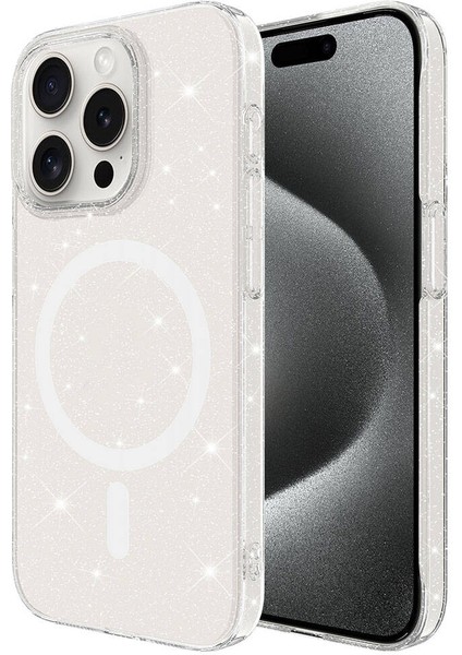 Apple iPhone 15 Pro ile Uyumlu Kılıf Magsafe Şarj Özellikli Simli Şeffaf Arka Yüzey Kapak