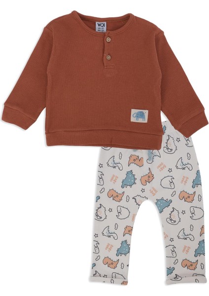 Erkek Çocuk Altı Baskılı Waffle Armalı 2'li Alt Üst Takım