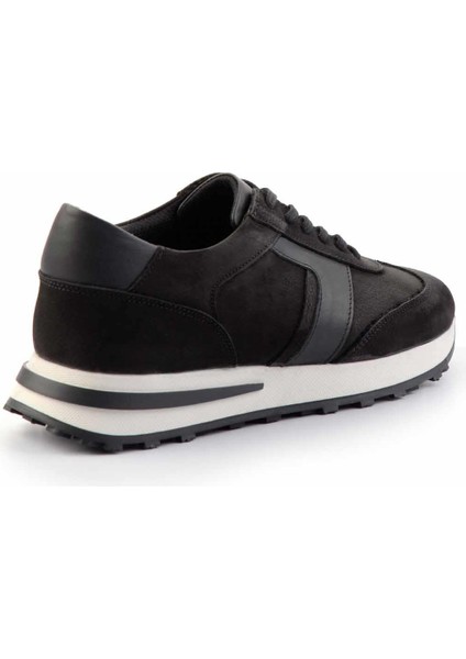 Siyah Siyah Nubuk Hakiki Deri Erkek Sneaker E01556290801