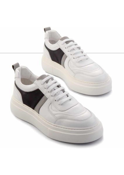 Beyaz Gri Napa Hakiki Deri Erkek Sneaker E01901251843