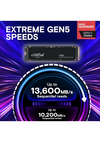 T705 1TB PCIe Gen5 NVMe M.2 SSD (13600-10200 MBs) CT1000T705SSD3