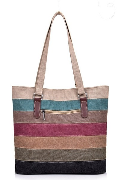 Kanvas Çanta Çok Renkli Çizgili Ekose Çapraz Askılı Çanta Kahve (Yurt Dışından) fiyatları