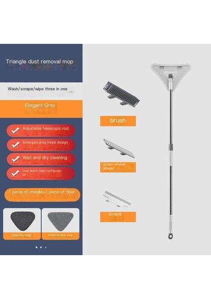 Büyük Üçgen Paspas Çok Amaçlı Pencere Temizleyici Zemin Fırçası Ekran Pencere Fırçası Teleskopik Cam Temizleme Tavan Temizleyici (Yurt Dışından)
