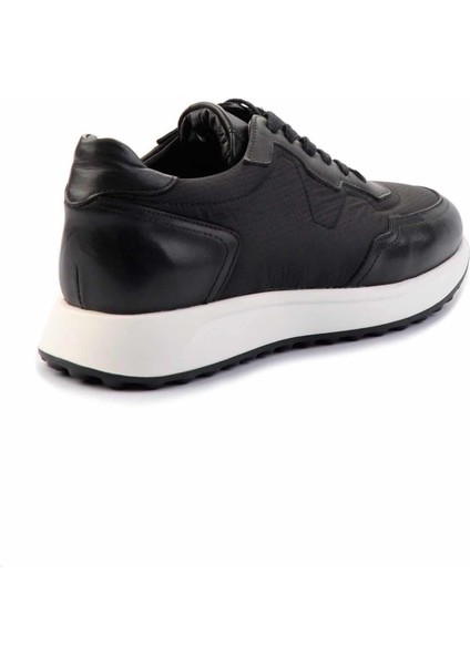 Siyah Siyah Kumaş Hakiki Deri Erkek Sneaker E01310281003