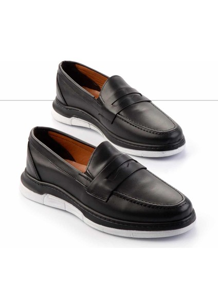 Siyah Hakiki Deri Erkek Loafer Ayakkabı E01439500003
