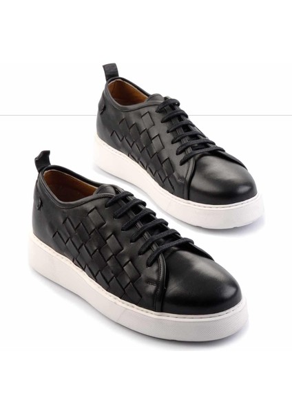 Siyah Örgü Hakiki Deri Erkek Sneaker E01310111741