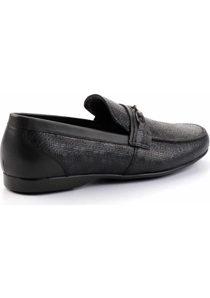 Siyah Baskılı Hakiki Deri Erkek Loafer Ayakkabı E01757267903 fırsatları