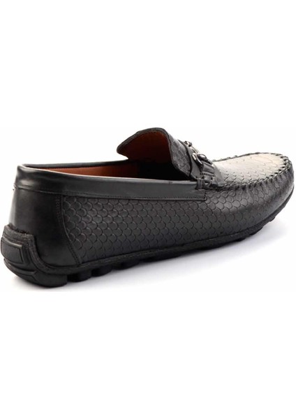 Siyah Yılan Hakiki Deri Erkek Loafer Ayakkabı E01378000407