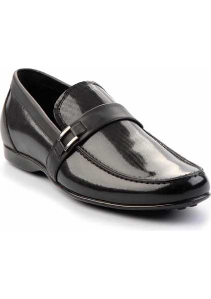 Siyah Baskılı Hakiki Deri Erkek Loafer Ayakkabı E01757267603 modelleri