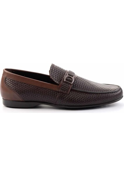 Kahve Baskılı Hakiki Deri Erkek Loafer Ayakkabı E01757267803