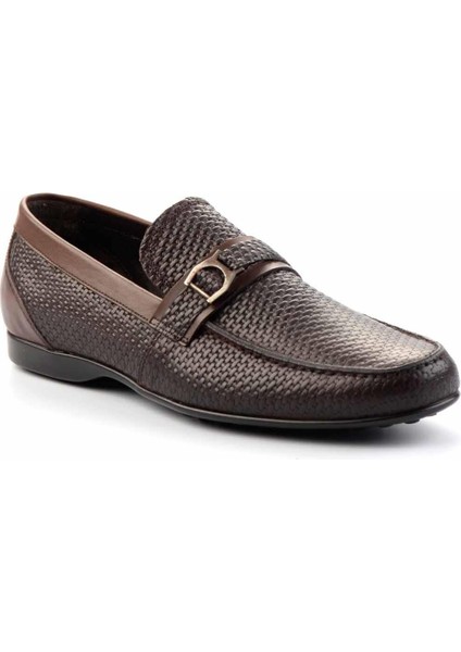 Kahve Baskılı Hakiki Deri Erkek Loafer Ayakkabı E01757267803