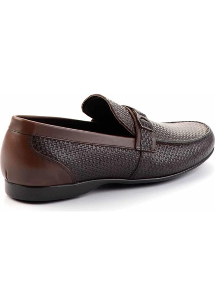 Kahve Baskılı Hakiki Deri Erkek Loafer Ayakkabı E01757267803