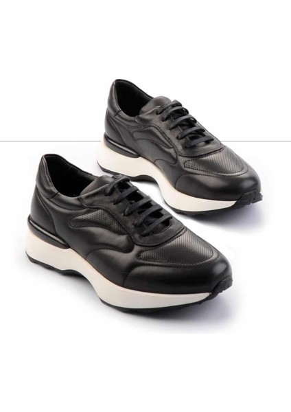Siyah Baskılı Hakiki Deri Erkek Sneaker E01757167403