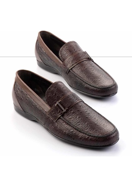 Kahve Baskılı Hakiki Deri Erkek Loafer Ayakkabı E01757267403