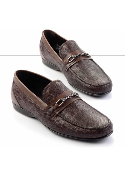 Kahve Baskılı Hakiki Deri Erkek Loafer Ayakkabı E01757267903