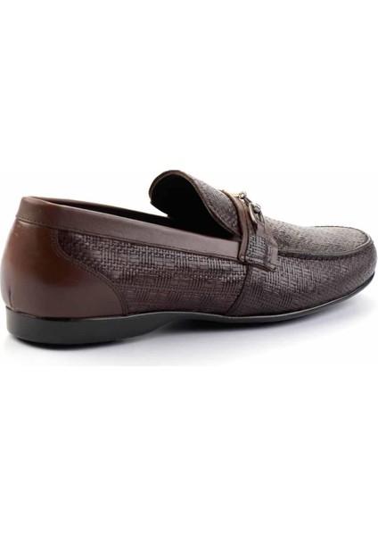 Kahve Baskılı Hakiki Deri Erkek Loafer Ayakkabı E01757267903 fırsatları
