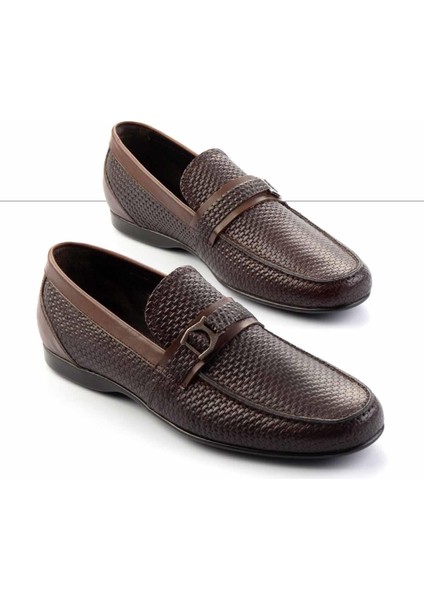 Kahve Baskılı Hakiki Deri Erkek Loafer Ayakkabı E01757267803