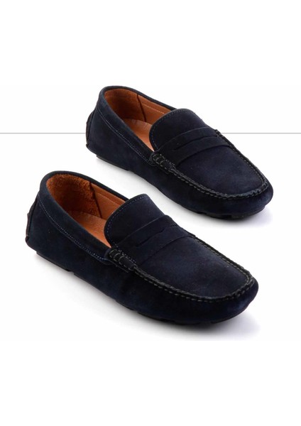 Lacivert Süet Hakiki Deri Erkek Loafer Ayakkabı E01902000302
