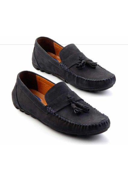 Lacivert Nubuk Hakiki Deri Erkek Loafer Ayakkabı E01733033701