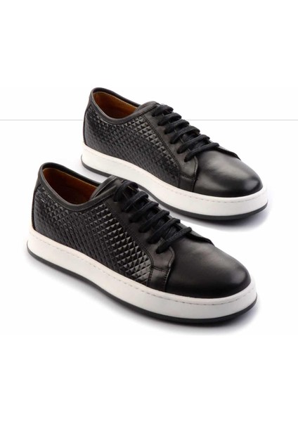 Siyah Baskılı Hakiki Deri Erkek Sneaker E01310099803